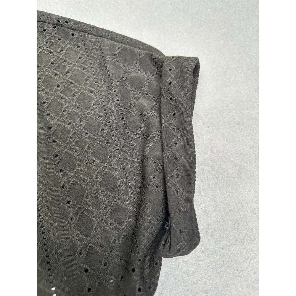Shein Boho Black Eyelet Crochet Trim V-Neck Swim Cover Up Tunic Size Medium US 6